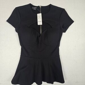 Bebe Peplum Top Women XS Black New Sweetheart (T3)